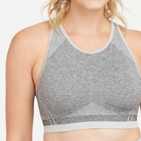 NWT Spanx Spacedye Cloudy Gray Seamless Sculpt Sports Bra S Padded Crisscross - Picture 5 of 9